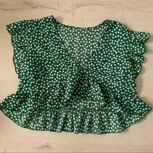 SHEIN COTTAGECORE FLORAL RUFFLE TRIM PEPLUM BLOUSE